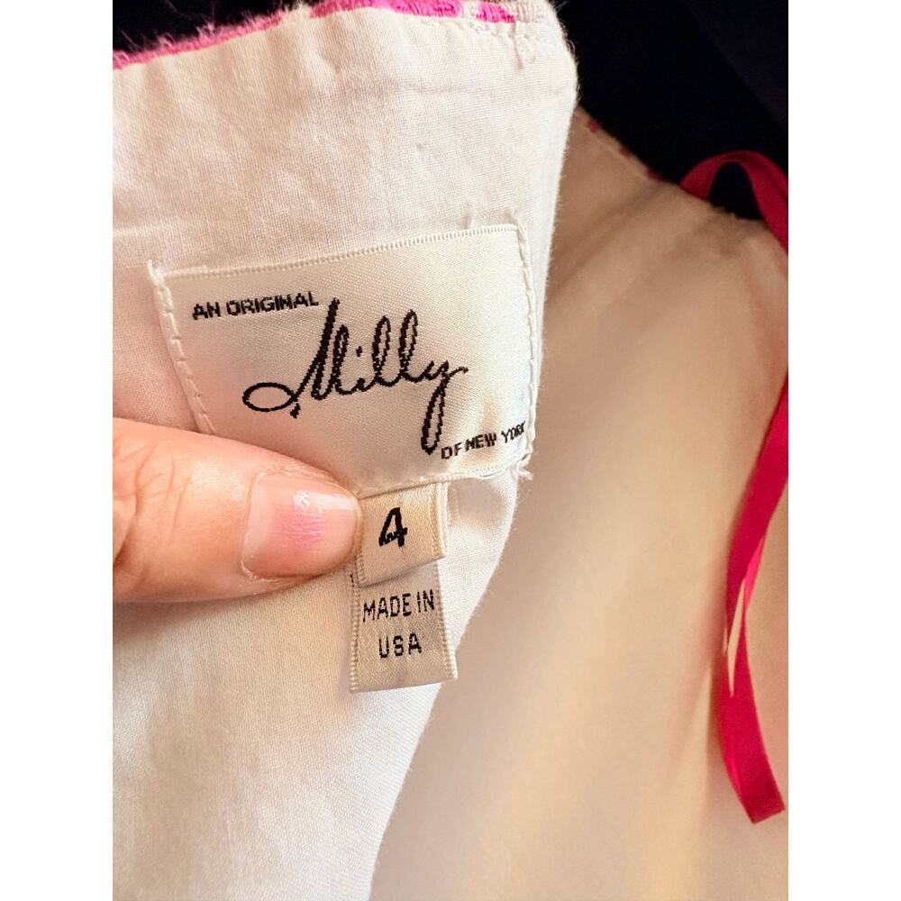 VTG Milly Pink White Strapless Dress Size 4 Cotton Mod Graphic USA - Picture 6 of 7